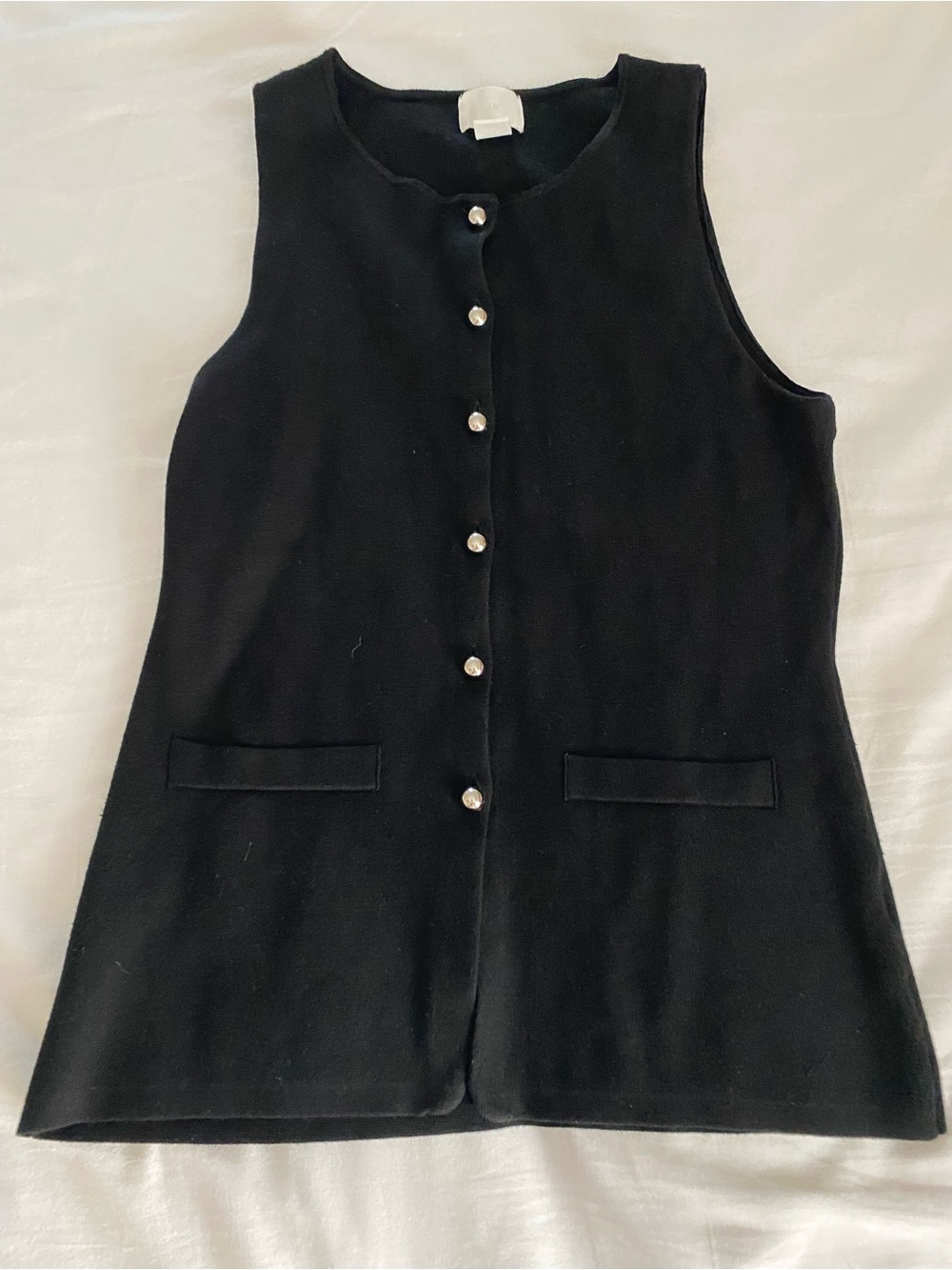 H&M Black Sleeveless Knit Button-Front Vest with Silver Buttons